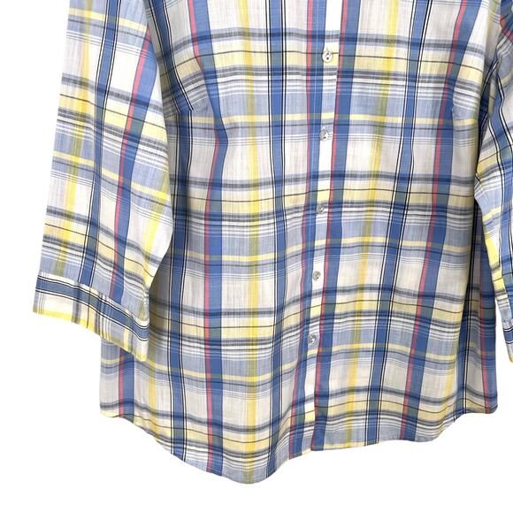 Allison Daley Plus Size 16W Blue Yellow Plaid Blouse Shirt Top Tropical Mature - Picture 6 of 9